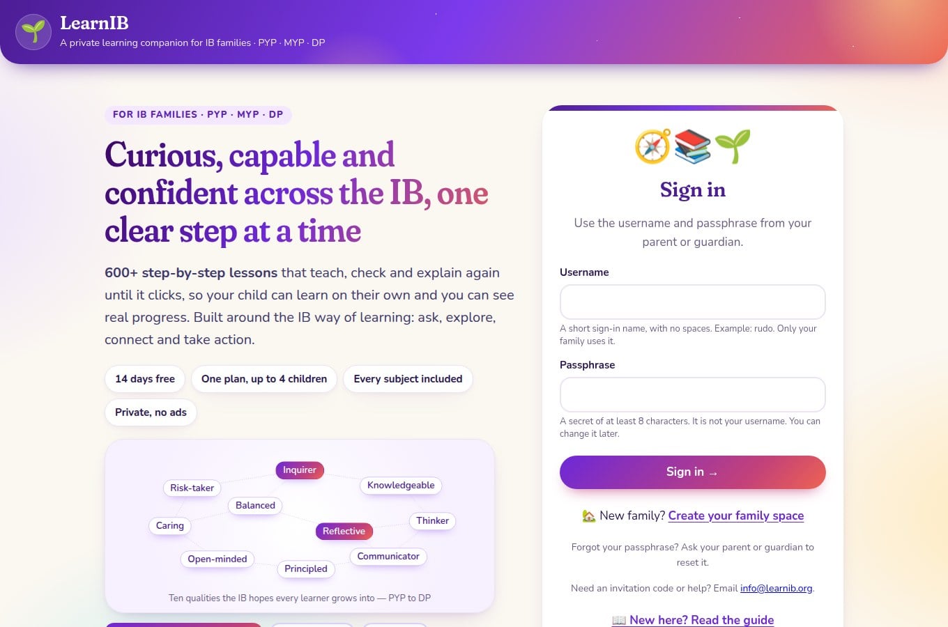 LearnIB public website for IB families